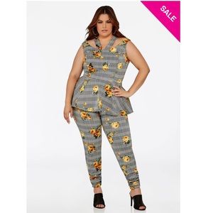 Plus Size Floral Plaid Print Set